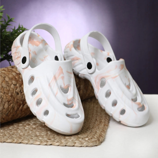 Peach & White Clogs for Men, EVA Slip-On with Adjustable Strap, Lightweight, Slip Resistant