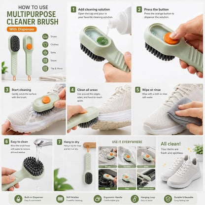 Multifunctional Liquid Shoe Brush with Soap Dispenser - Pack of 1 | Press Type Cleaning Box Long Handle Washer for Sneakers, Sports Shoes, Leather & Household
