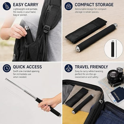 Stainless Steel Foldable Pointer Compact Magical Stick, Extendable with Comfortable Grip & Hiking, Extendable with Non-Slip Grip (Pack of 1)