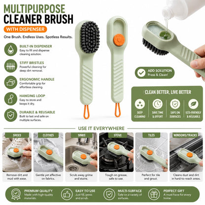 Multifunctional Liquid Shoe Brush with Soap Dispenser - Pack of 1 | Press Type Cleaning Box Long Handle Washer for Sneakers, Sports Shoes, Leather & Household