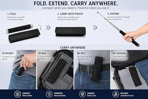 Stainless Steel Foldable Pointer Compact Magical Stick, Extendable with Comfortable Grip & Hiking, Extendable with Non-Slip Grip (Pack of 1)