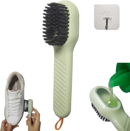 Multifunctional Liquid Shoe Brush with Soap Dispenser - Pack of 1 | Press Type Cleaning Box Long Handle Washer for Sneakers, Sports Shoes, Leather & Household