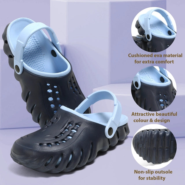 Blue & Black Clogs for Men, EVA Slip-On with Adjustable Strap, Lightweight, Slip Resistant