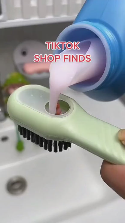 Multifunctional Liquid Shoe Brush with Soap Dispenser - Pack of 1 | Press Type Cleaning Box Long Handle Washer for Sneakers, Sports Shoes, Leather & Household
